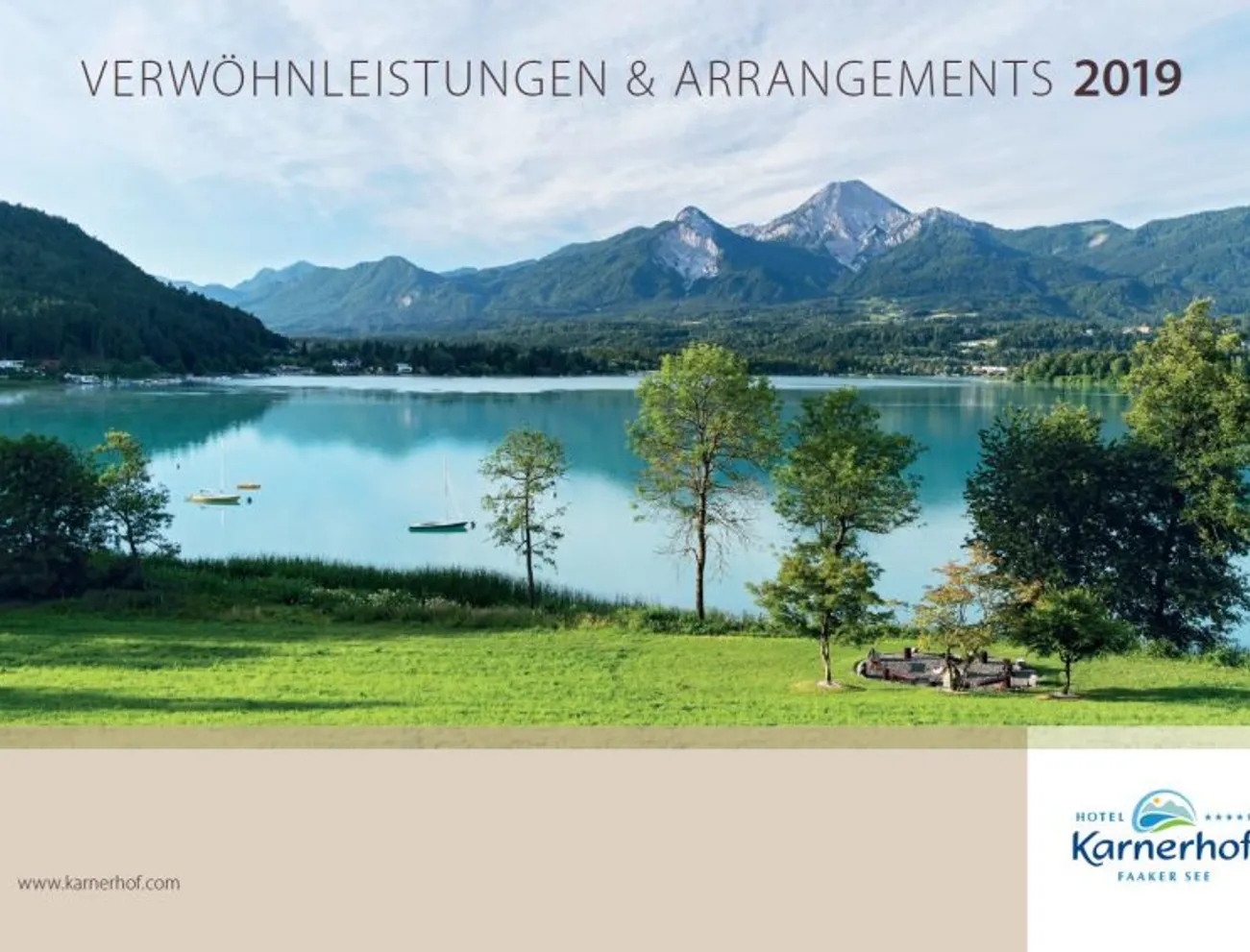 Hotel Karnerhof am Faaker See mit Bergblick und grüner Landschaft